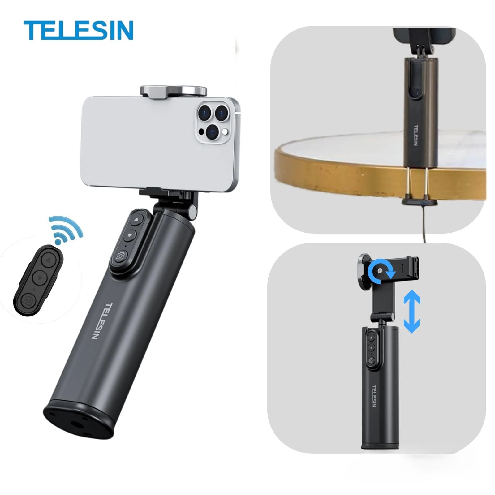 TELESIN Supporto per telefono con staffa Selfie Stick con telecomando per iPhone 16 15 14 13 Pro Accessori per telefoni cellulari Android