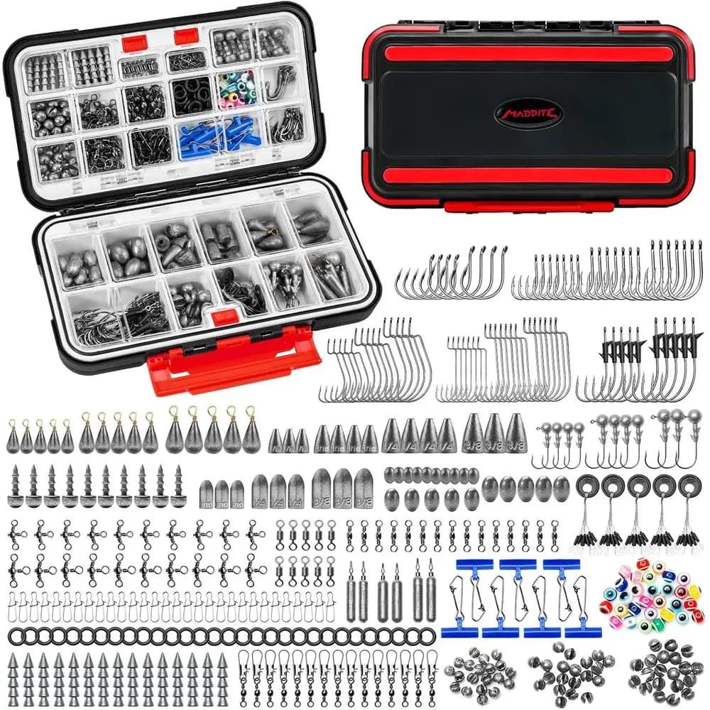 Compact all-in-one fishing kit: fresh water hooks, weights, bass bobbers, trout and panfish can for KastKing equipment