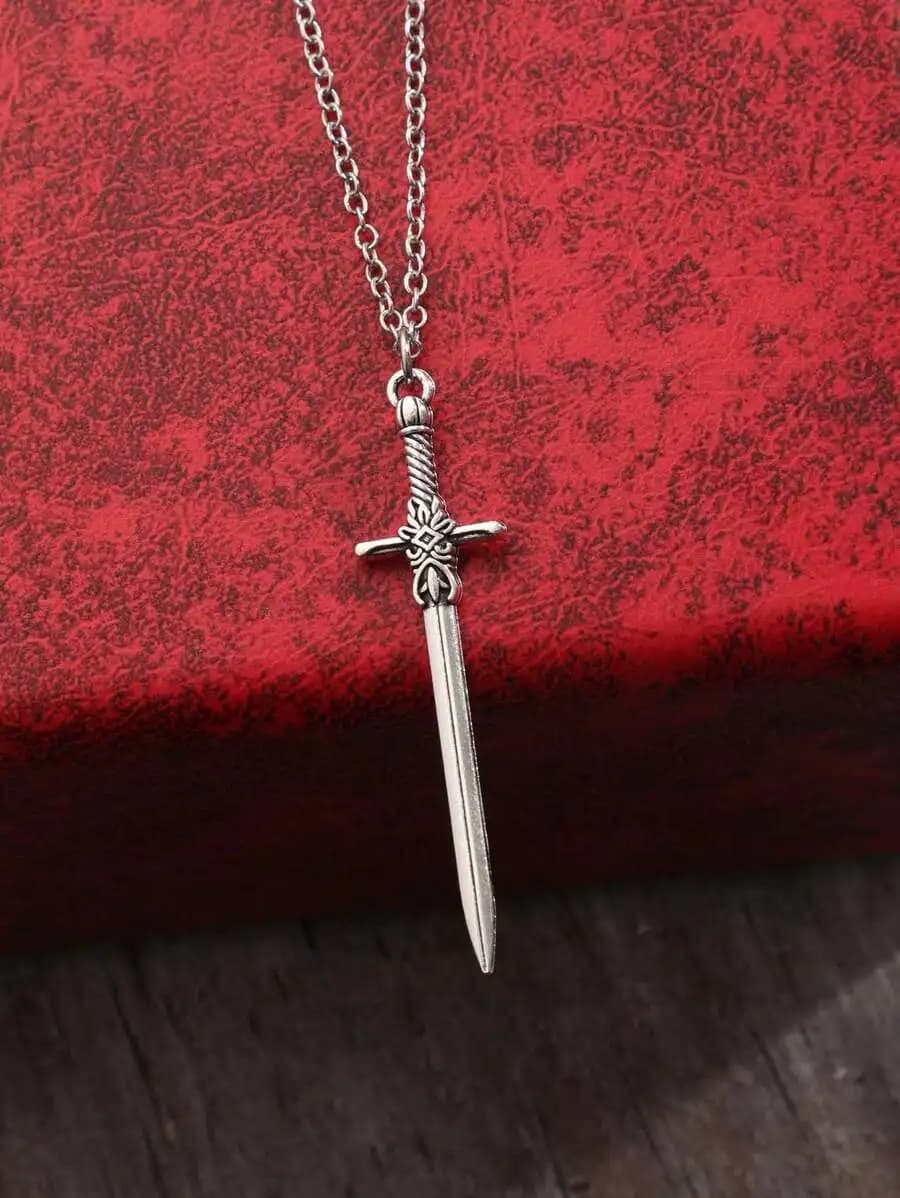 Gothic Sword Pendant Necklace Stainless Steel Punk Style Long Chain