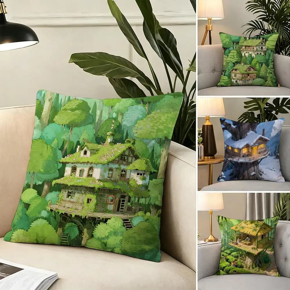 C-Cabin in the Woods Cushion Cover fabric soft furnishing,Pillowcase, cushion cover, sofa pillow, home