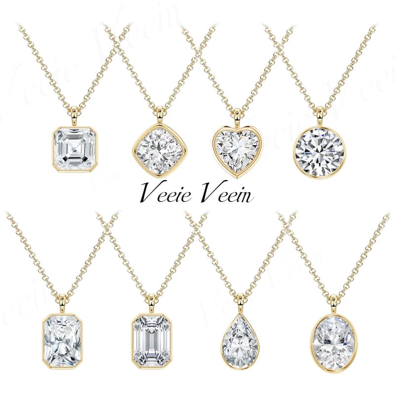 Veeie Veein Jewelry 3ct Irregular Moissanite Pendant Necklace Bezel Set Emerald Cut Pendant With Gold S925 Sterling Silver