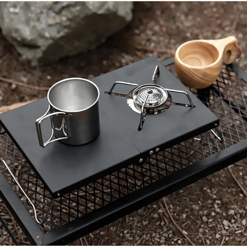 DIVEDEER Tavolo da campeggio per picnic all'aperto con ragno, pieghevole, portatile, mini tavolo isolato in alluminio, supporto per fornello a gas per barbecue riscaldato