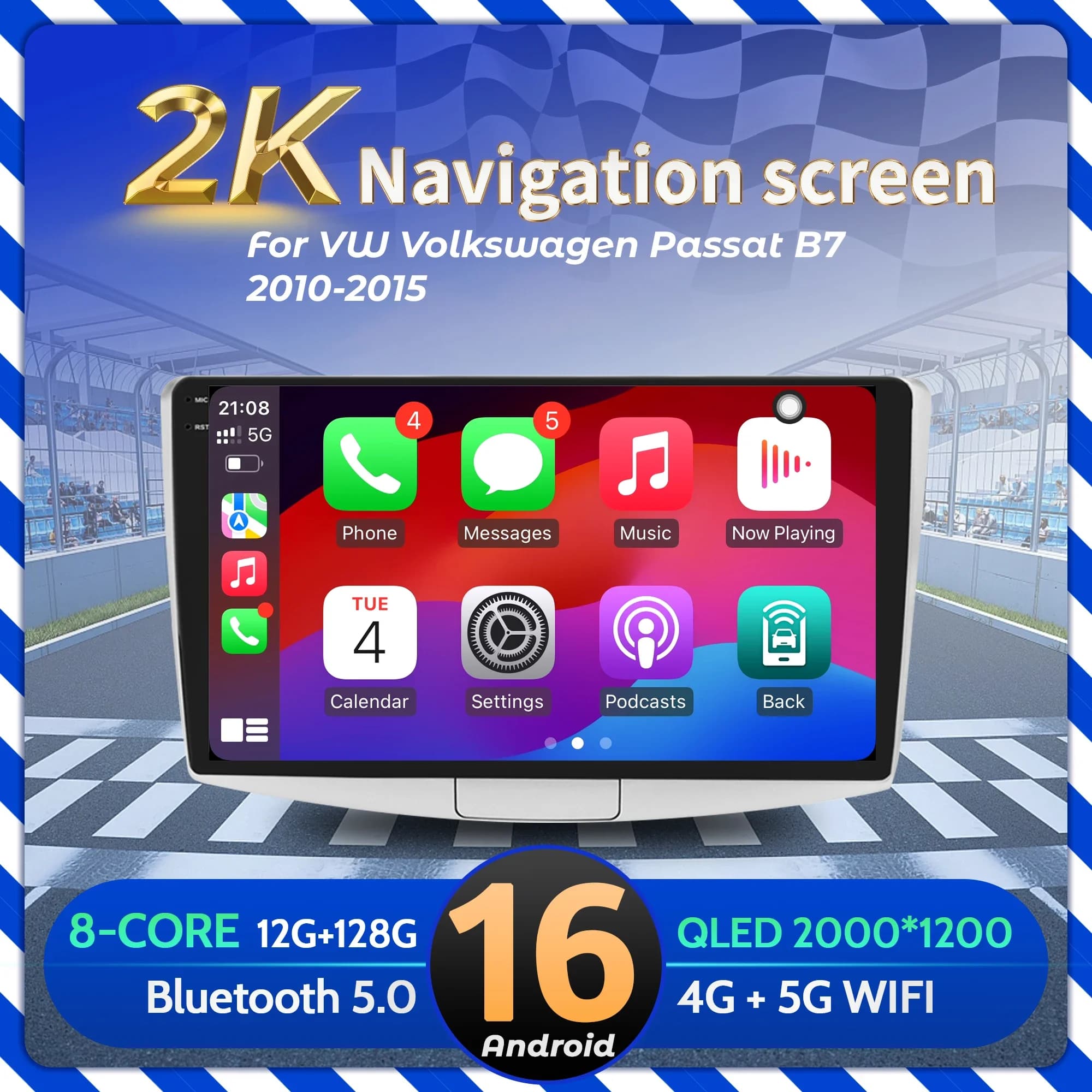 10inch Car Radio Android 16 For VW Volkswagen Passat B7 2010-2015 BT Carplay Multimedia Navigation 2K QLED Screen