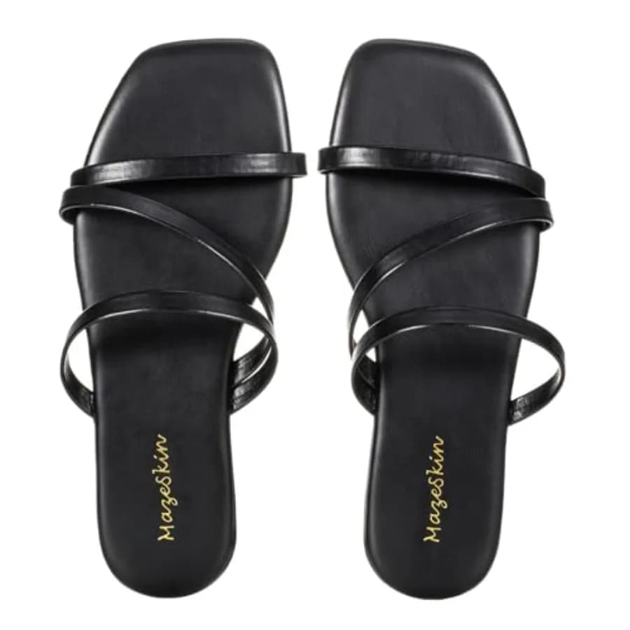 Sandali piatti con cinturino in memory foam Mazeskin per donna, in similpelle vegana, estivi, con punta quadrata, antiscivolo, da spiaggia.