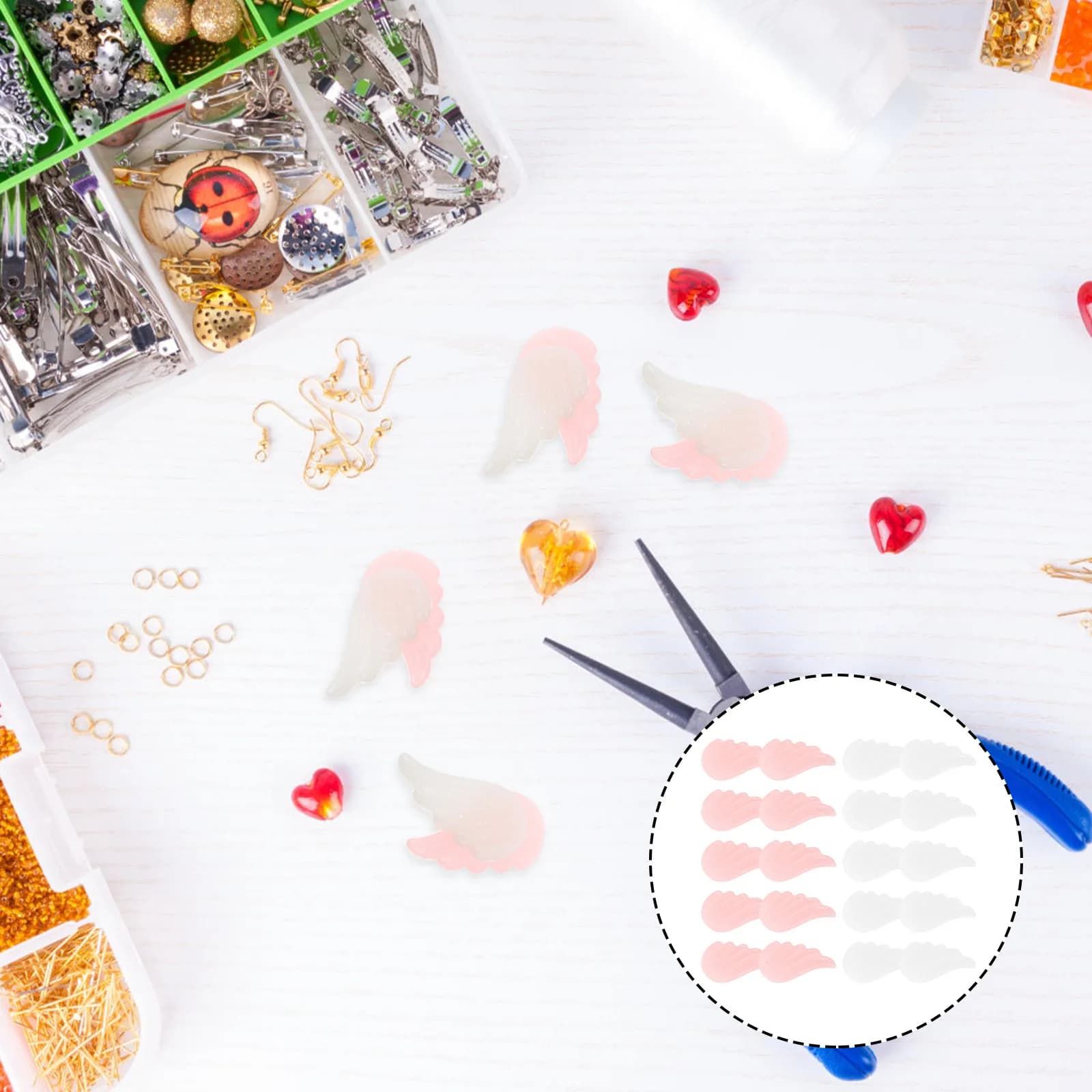20Pcs Angel Wing Ornament DIY Phone Shell Accessories Delicate Hard Lightweight Charm for DIY Jewelry Making Hair Clip Decor