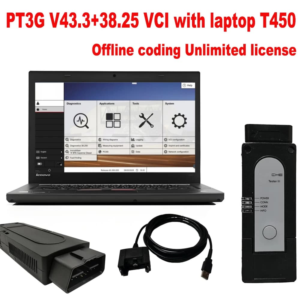 Per Porsch PIW1 PT3G VCI Tester III V43.3 + v38.25 supporto modalità ingegnere WIFI con laptop T440 T450 CF54 Strumento diagnostico per auto