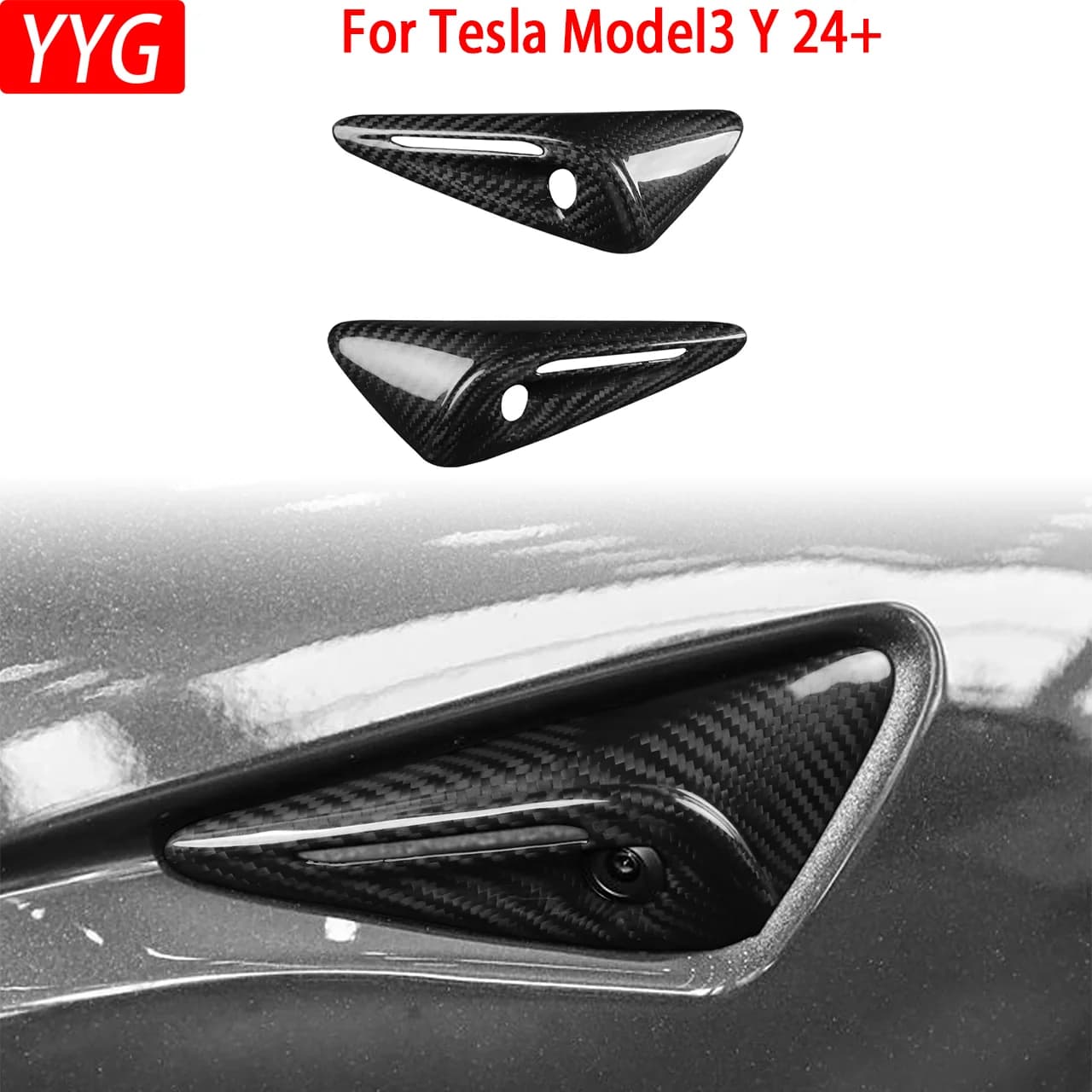 Copertura per Telecamera Laterale in Fibra di Carbonio per Tesla Model 3 Y 24+, Protezione per Parafango, Accessori per Modifiche Esterne