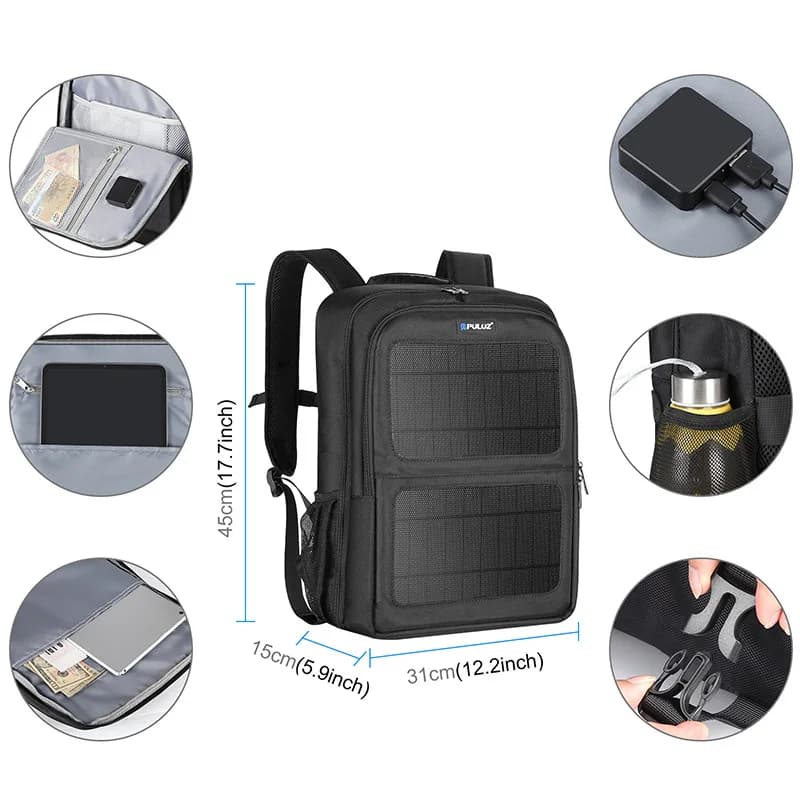 Zaino DSLR ad energia solare – Borsa fotografica impermeabile per laptop con pannello solare per riprese e viaggi all'aperto