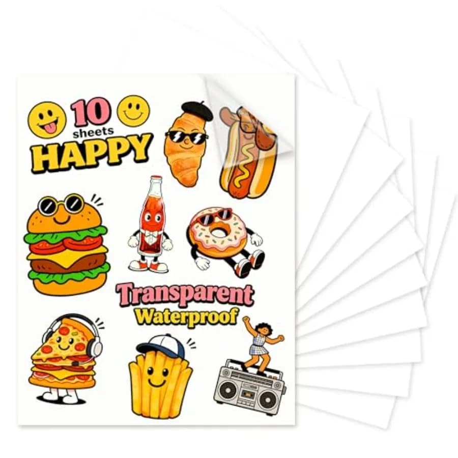 Sublimation Sticker Paper, 10 Sheets 8.5x11 Glossy Transparent Waterproof Sticker Paper Vinyl for Sublimation Inkjet Printer an