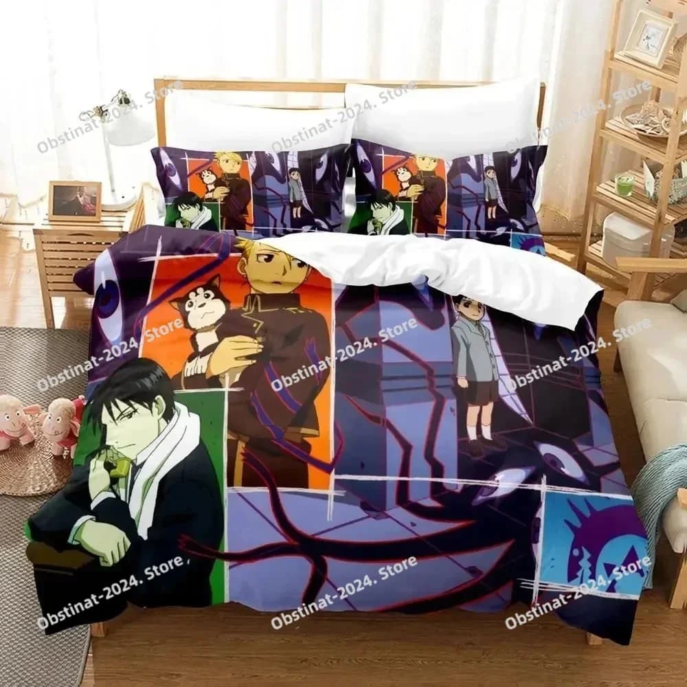 Anime Fullmetal Alchemist Set biancheria da letto Copripiumino Set letto Copripiumino Federa Trapunte King Queen Size Ragazzo Set biancheria da letto per adulti