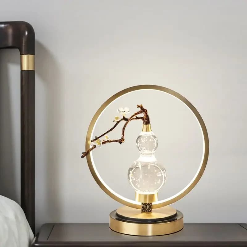 Light luxury new Chinese style gourd all copper crystal desk lamp, study room, tea room, bedside decorative lighting fixture