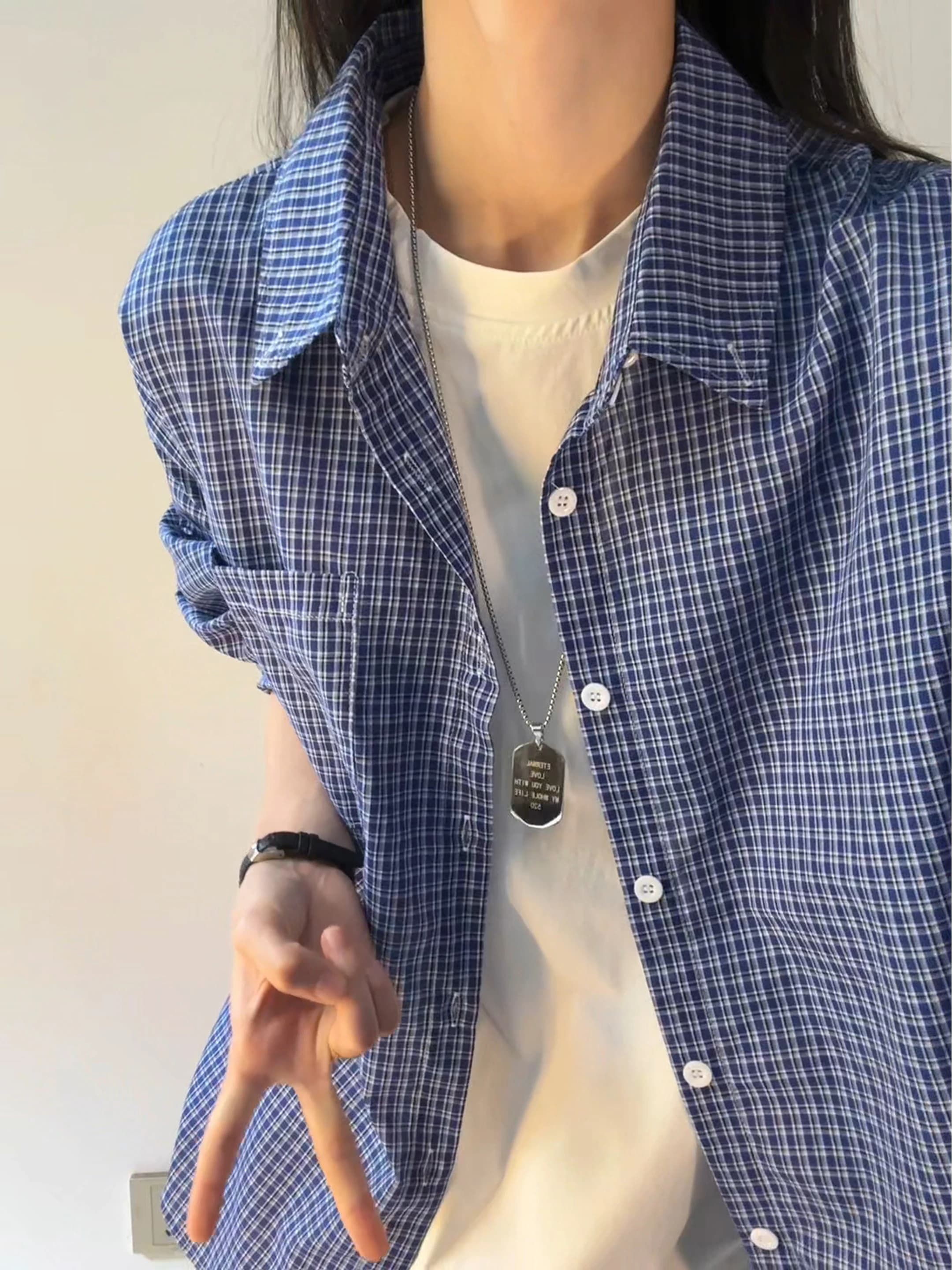 Cleanfit Blue Plaid Long Sleeve Shirt Men's Autumn Neutral Style Outerwear Cardigan Couple's Jacket Loose Fit Youth Trend