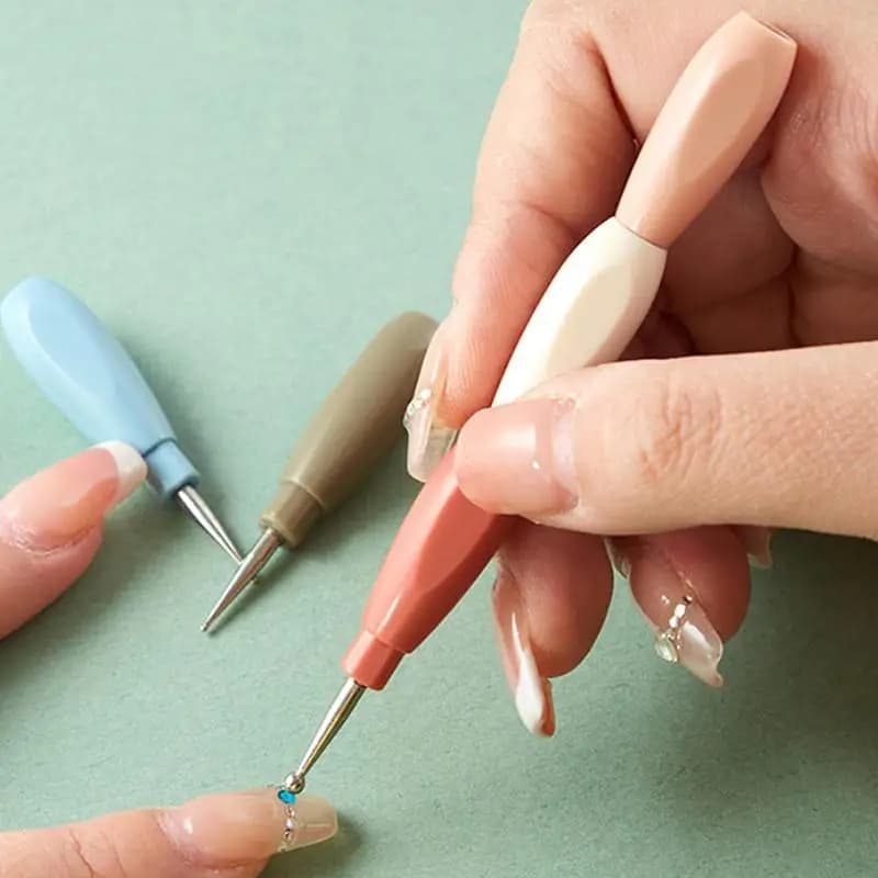 1/5 Pezzi Penna Professionale per Nail Art con Punta Sostituibile, Manico in Plastica, Strumento per Applicazione di Strass e Gemme, Attrezzi per Manicure e Pittura