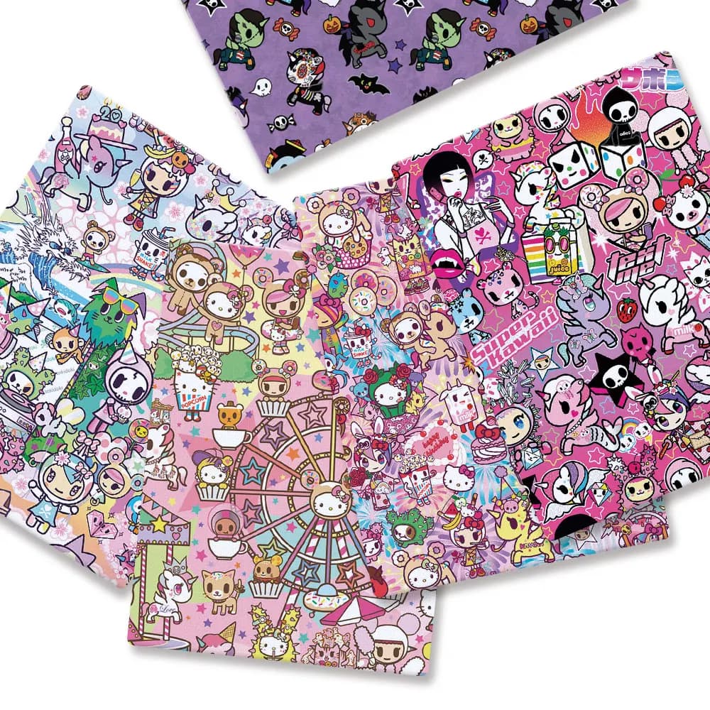 Tessuto in poliestere e cotone Hello Kitty 140x50CM, motivo cartone animato, per patchwork, tessuto per cucito, abiti per bambini, tende, cotone 48588