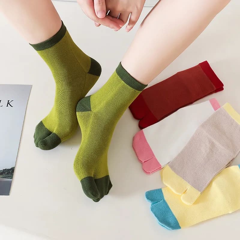 5 pairs of colored medium tube socks to two fingers spring summer for women INS fashion split toe socks invisible cotton breathable