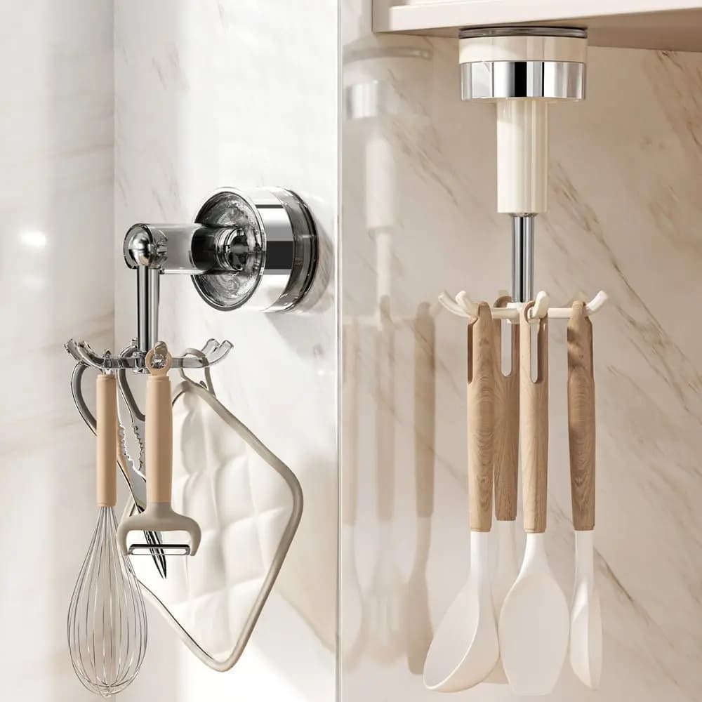 Organizzatore di ganci da cucina girevoli a 360 gradi Gancio a 6 artigli Ventosa Ganci per appendere a parete Salvaspazio Spatola senza punzonatura Cucchiaio portaoggetti