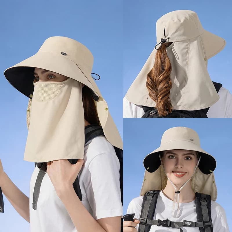 6184-Nuovo cappello da ciclismo da donna per primavera ed estate, con maschera facciale staccabile, protezione solare, tesa larga, copricapo a scialle e protezione per il collo