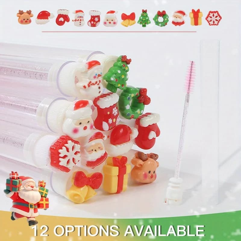 10pcs Christmas Eyelash Brushes Set - Santa Snowflake Design Mascara Wand, Eyebrow Comb, Makeup Applicator - Festive Beauty Gift