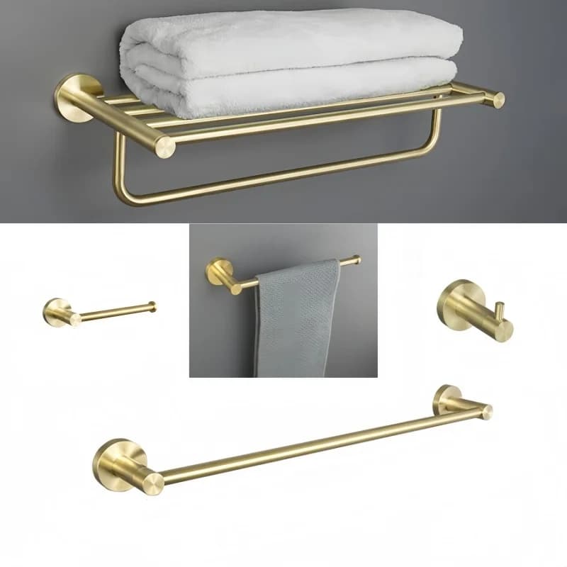 Brushed Gold Stainless Steel Towel Bar Coat Hook Paper Rack Towel Ring Soap Box Toilet Brush Towel Rack Bathroom Accessories