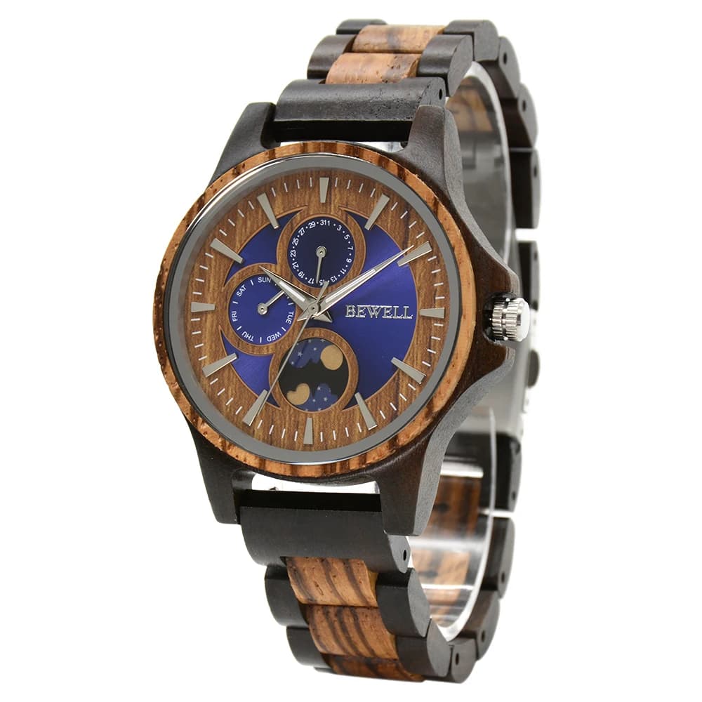 Wooden Watch for Men Husband Custom Engraved Wood Wristwatch Day&Night Conversion Pattern Watch Gift for Anniversary Christmas F