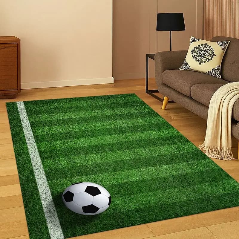 Tappeto Classico a Tema Campo da Calcio per Camera da Letto, Soggiorno, Divano, Sala Giochi, Zerbino, Decorazione Casa, Tappeto Antiscivolo per Bambini