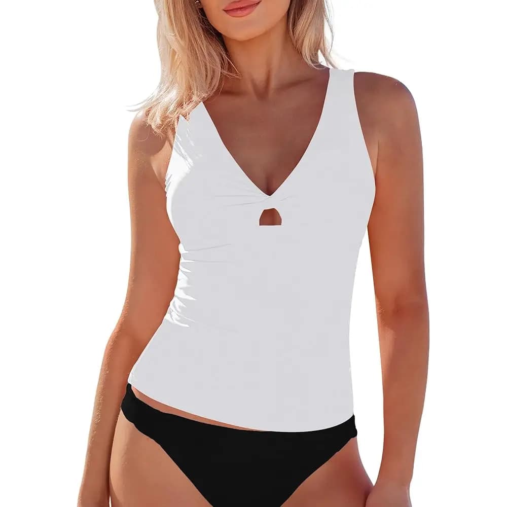 Top Tankini da Donna, Costume da Bagno con Dettaglio a Goccia Intrecciata e Imbottitura, per Vacanze al Mare, Costume Modesto, Solo Top