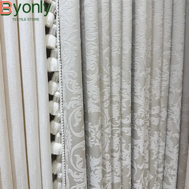 New Champagne Jacquard Patched Curtains for Living Room French Window Window Screen Custom Valance Finished Products