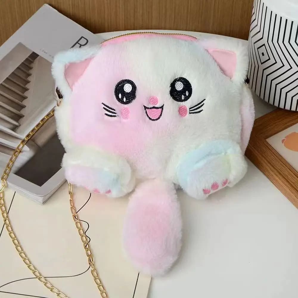 Simpatica borsa a tracolla con gatto arcobaleno, tracolla a catena, borsa a tracolla con cartoni animati, animali, borsa imbottita tie-dye per donna/ragazza