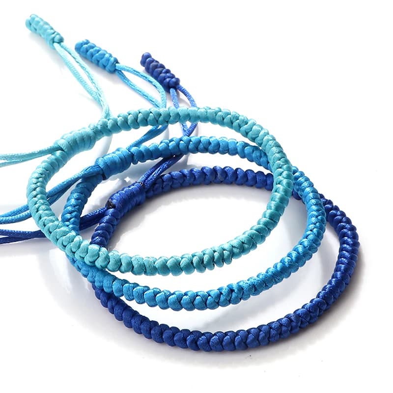 Bracciale con nodi in corda blu da donna Braccialetti regolabili buddisti tibetani intrecciati fatti a mano fortunati Braccialetti per uomo Regalo di gioielli di moda
