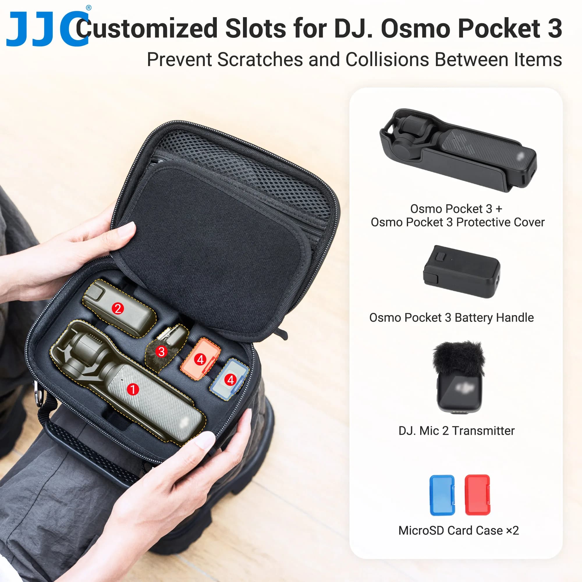 JJC Durable EVA camera case for DJI Osmo Pocket 3 Camera case with mesh pockets Action camera accessories with shoulder strap