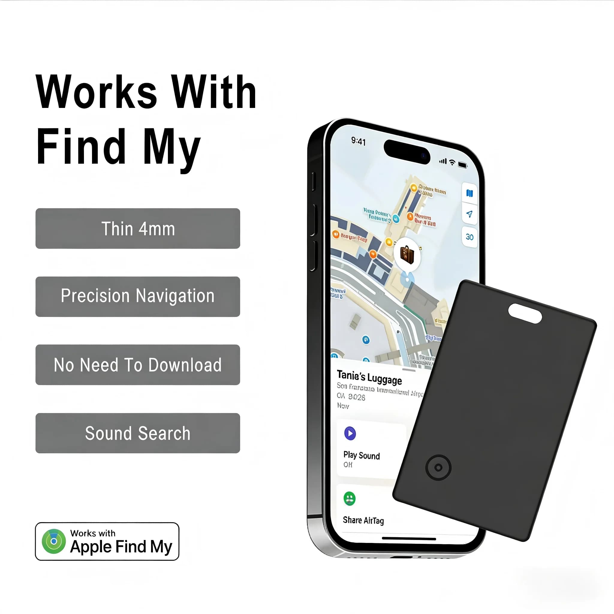 Localizzatore Smart per Portafoglio Sottile, Compatibile con l'App Find My, Dispositivo di Tracciamento per Portafogli e Chiavi