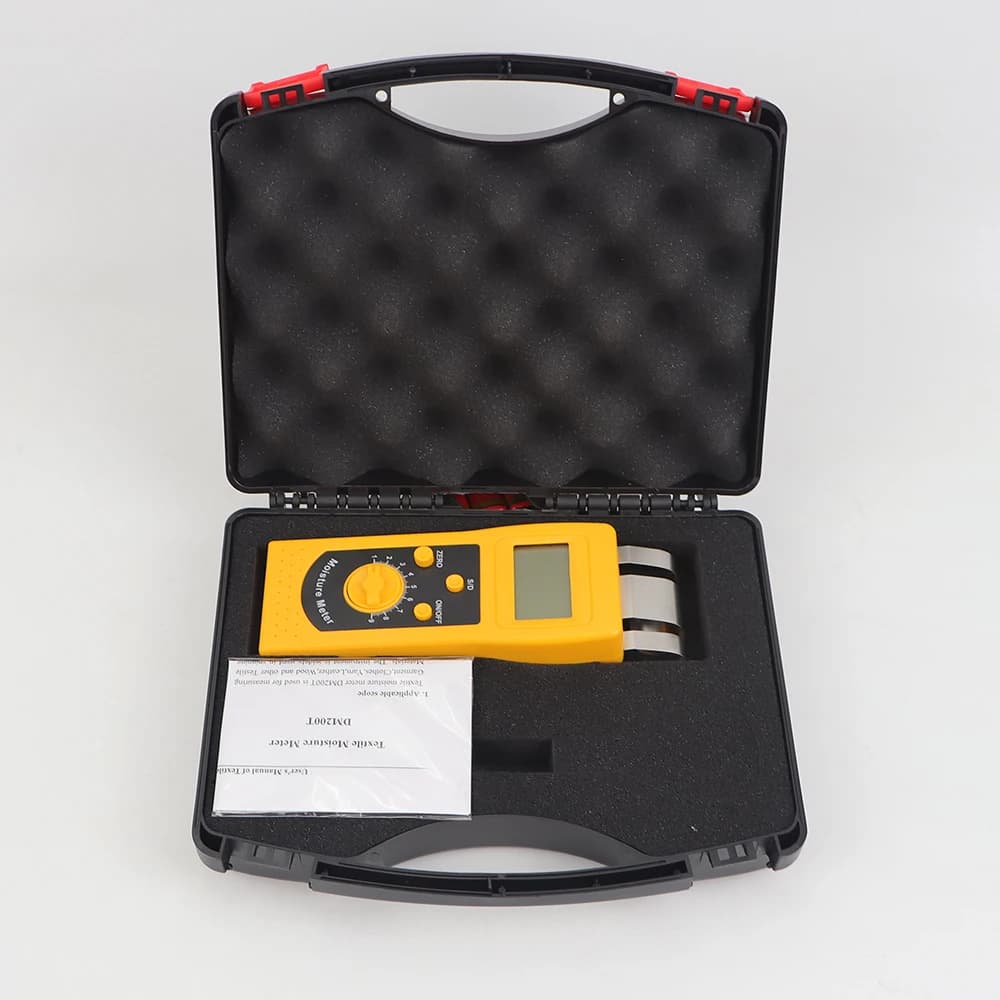 DM200T Digital Textile Moisture Meter Raw Material Leather Cloth Yarn Cheese Towel Moisture Analyzer with Suitcase