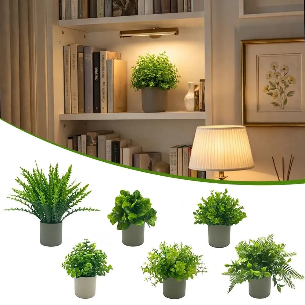 Green Artificial Plant Bonsai Grass Leaves Photo Props Simulation Plant Flowerpotted Accessories Grey Flowerpot