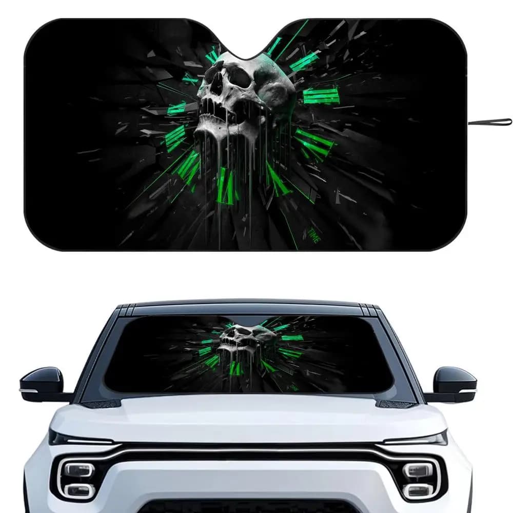 Parasole per auto con teschio astratto, riutilizzabile, in lamina di alluminio, protezione UV, isolamento termico a cinque strati
