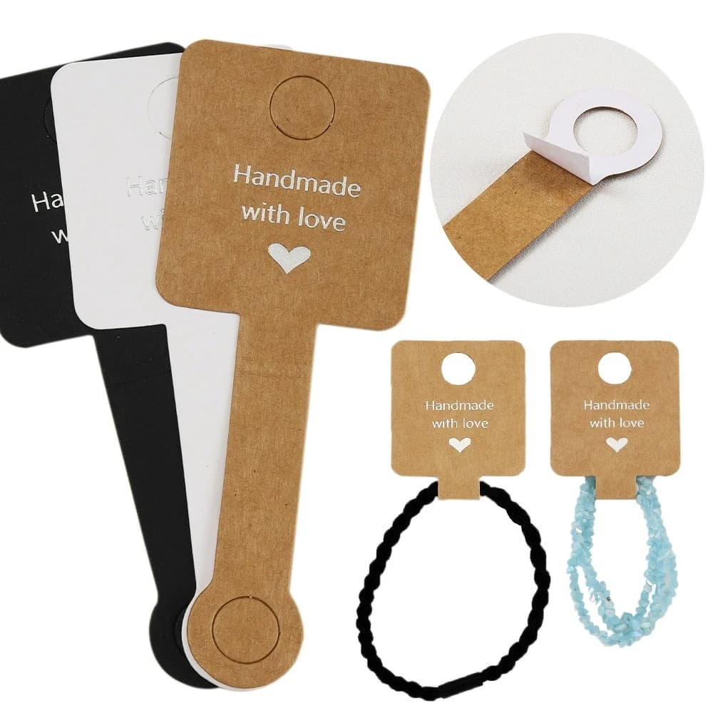 50 pezzi 4x10 cm carta kraft autoadesiva braccialetto collana gioielli supporto da appendere per imballaggi per esposizione al dettaglio di piccole imprese