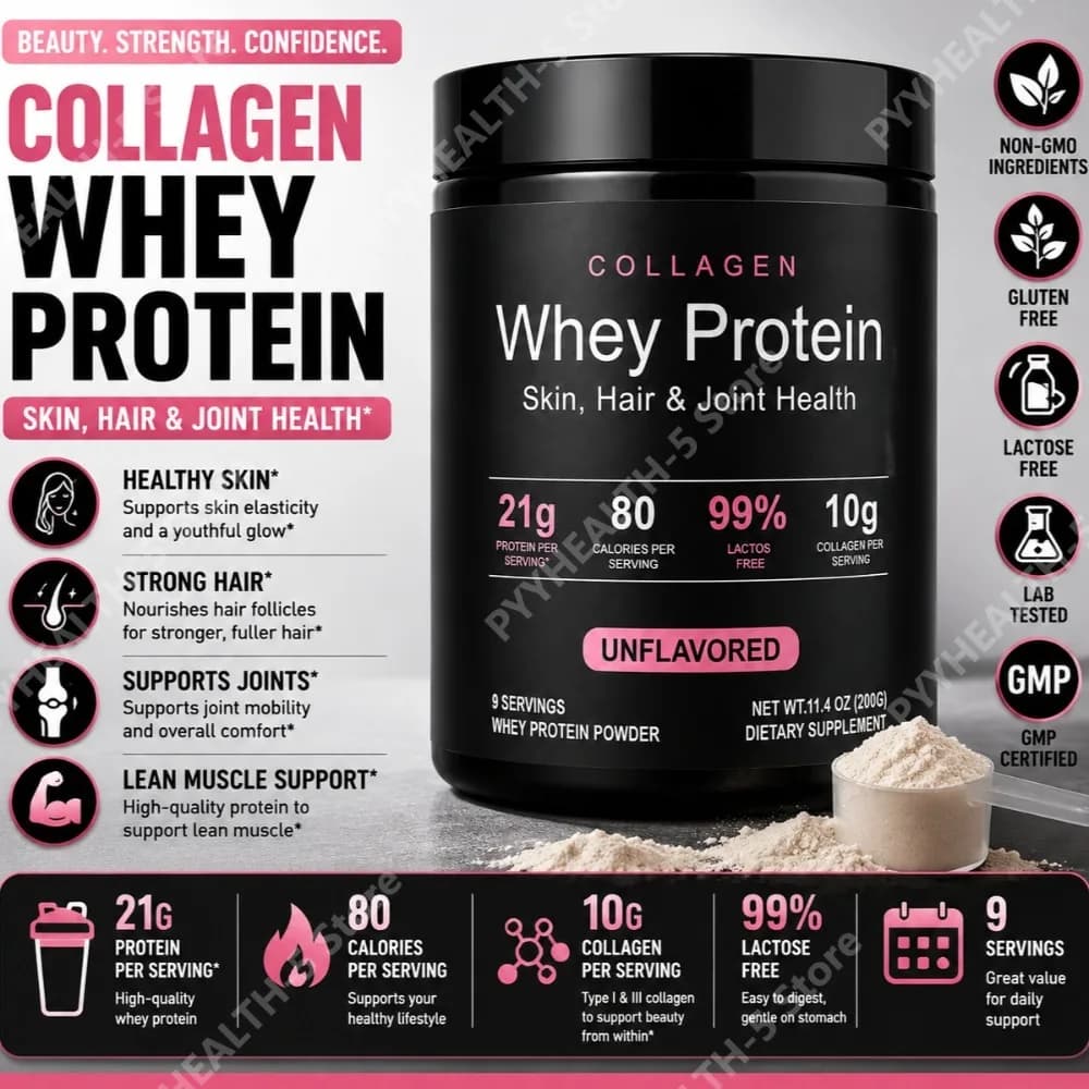 Collagen Whey Protein Powder Unflavored with Whey Isolate Collagen Peptides Vitamin C Daily Nutrition Support 200g