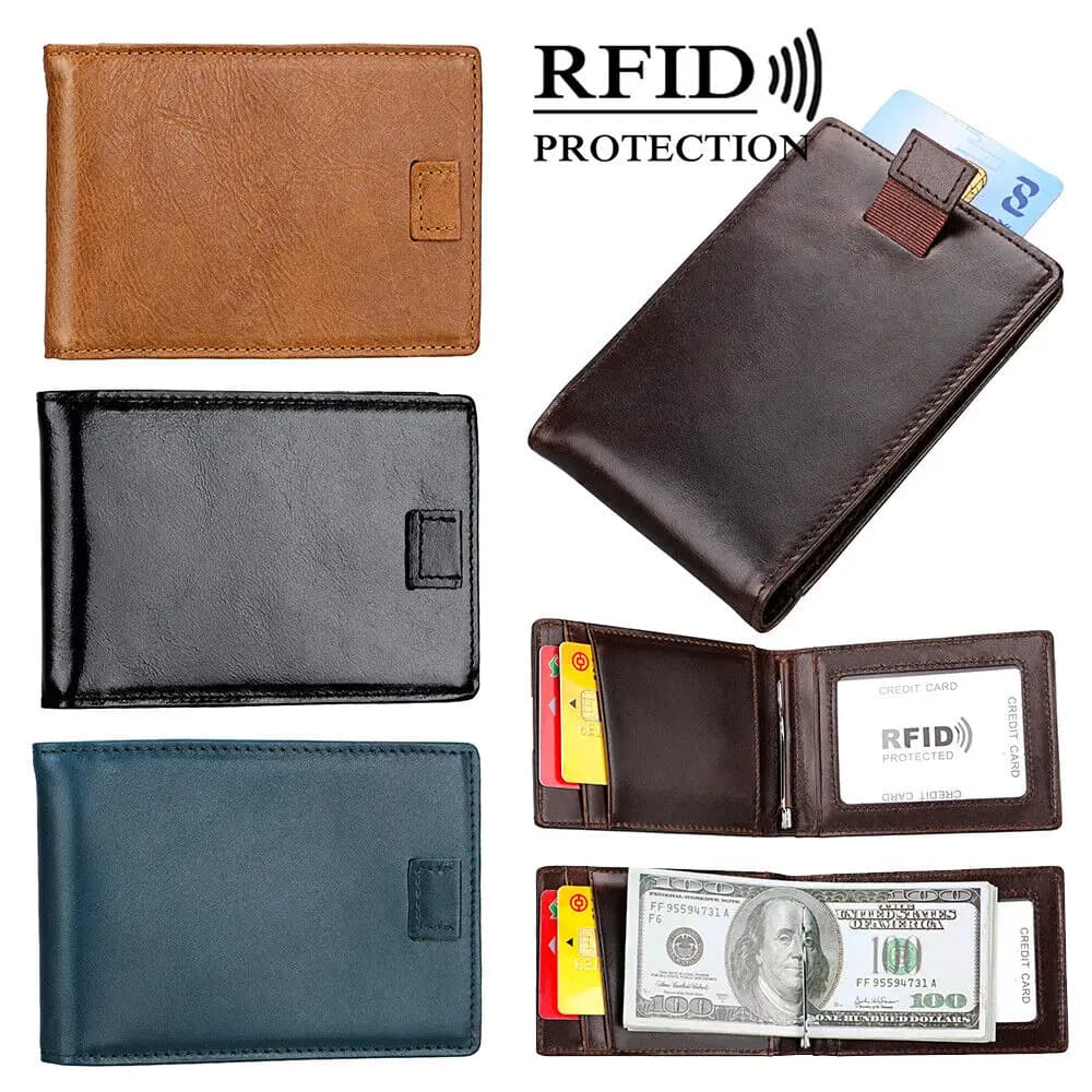 Portafogli da uomo in vera pelle Porta carte di credito RFID Portafogli minimalisti sottili Porta soldi Porta carte Portafoglio con clip per contanti