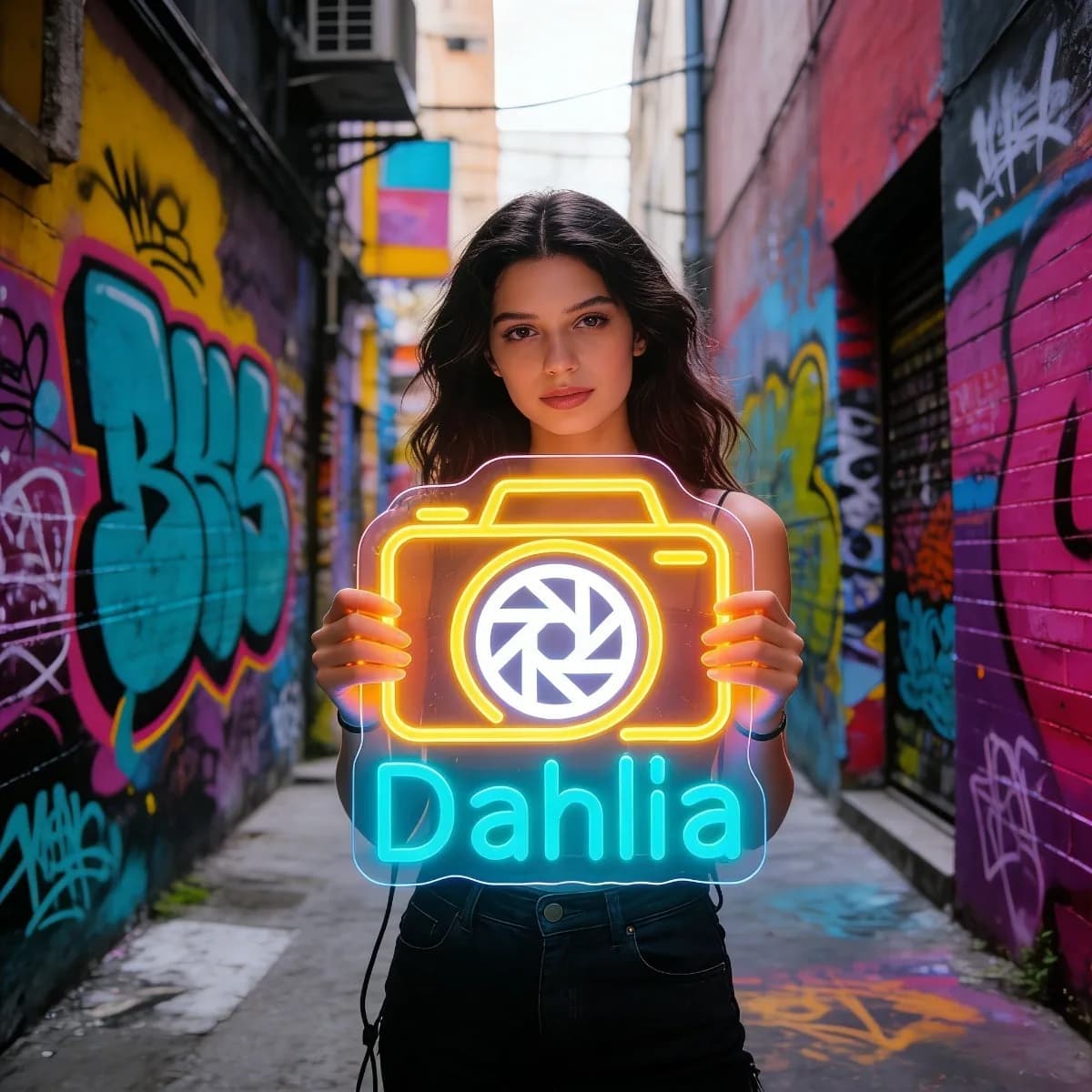 Insegna Luminosa al Neon a Forma di Fotocamera Dahlia, Insegna al Neon Colorata USB Dimmerabile, Luce per Studio Fotografico, Decorazione da Parete, Caffetteria Vintage, Stanza Creativa