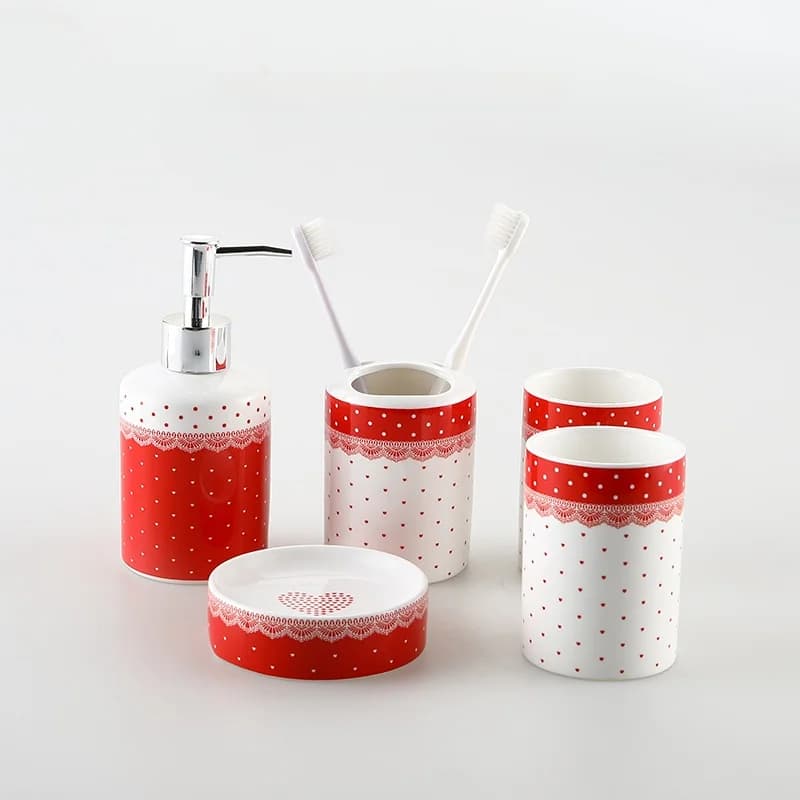 KULE HOME Set da Bagno in Ceramica a Cinque Pezzi, Kit Spazzola per WC, Set Spazzola e Bicchiere per Toilette, Accessori per la Cura Personale Domestica