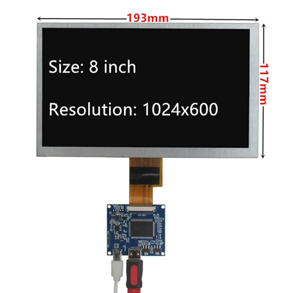 8 Inch 1024*600 LCD Screen and Mini HDMI Driver Control Board Compatible for PC DIY Lattepanda monitor, Raspberry Pi