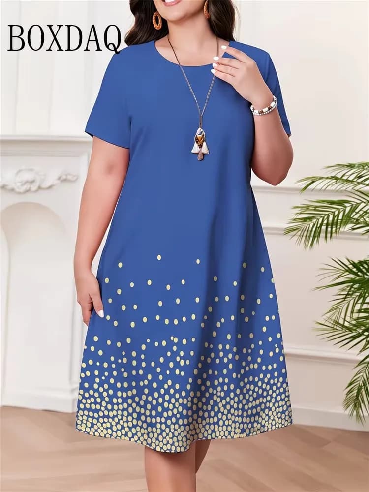 Summer Women Short Sleeve Dress Fashion Elegnat Women's Print Loose Plus Size Dresses