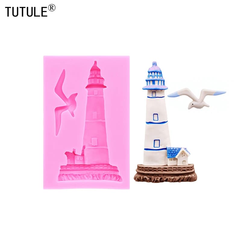 3D Faro resina Argilla articolo gioielli Stampi in silicone antigoccia Faro fai da te candela Stampo in silicone Stampo per torta fondente al cioccolato