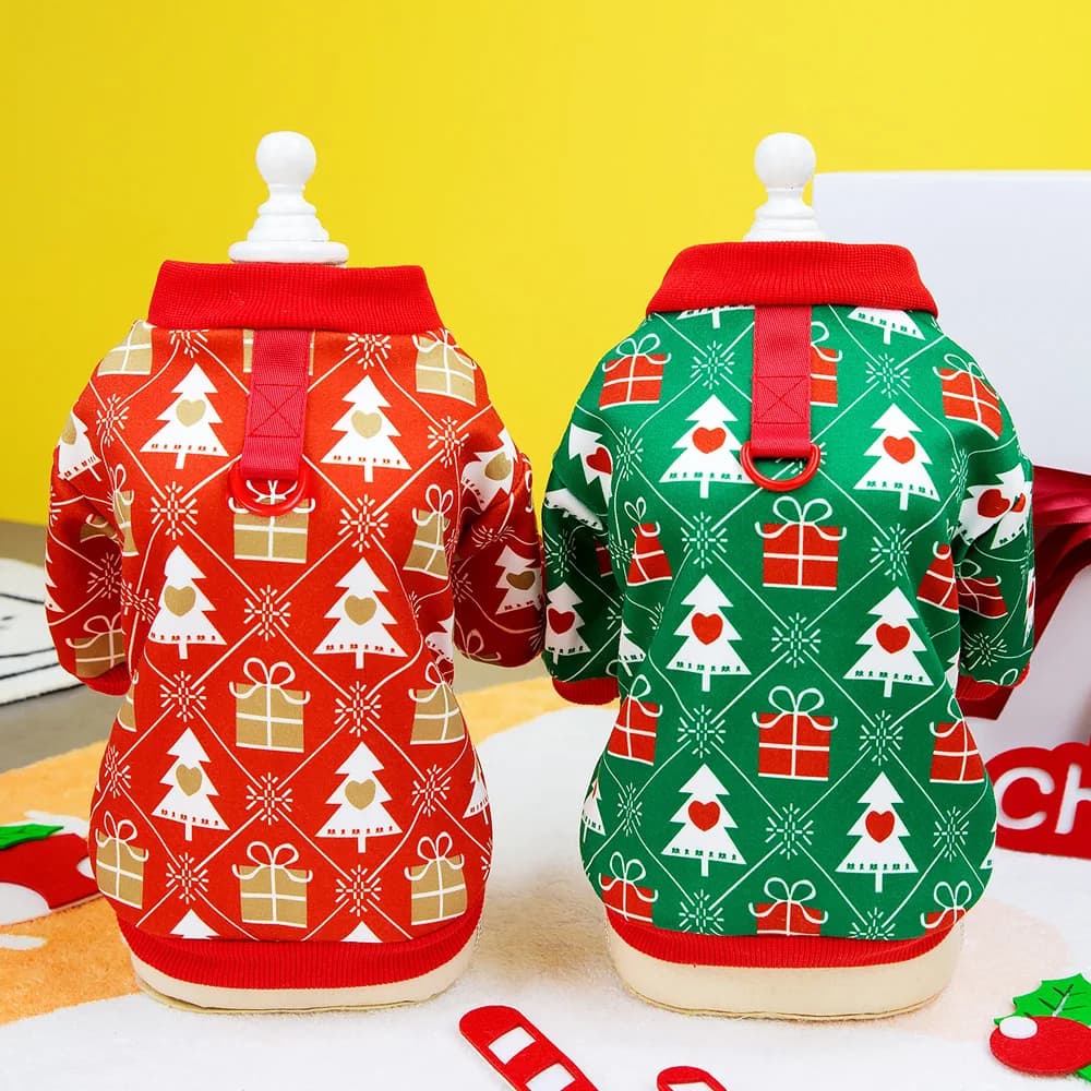 Vestiti natalizi per cuccioli, abiti morbidi per gatti, maglietta con albero di Natale, vestiti carini per animali domestici per Capodanno, abiti caldi, costume per Yorkie