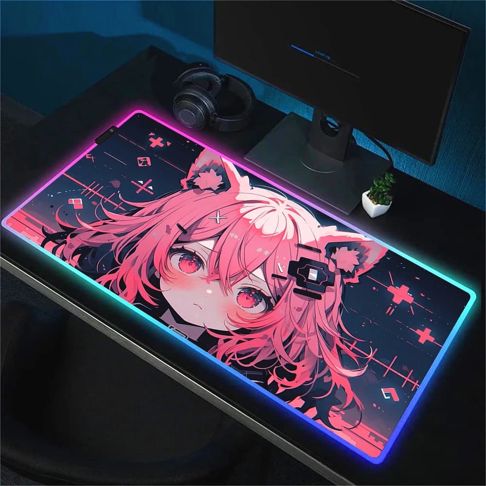 Tappetino per mouse RGB Tappetino per mouse con bordo in gomma antiscivolo Tappetino per mouse Tappetini da gioco per computer con tappetino da scrivania retroilluminato Tappetini per mouse Anime Girl Kawaii