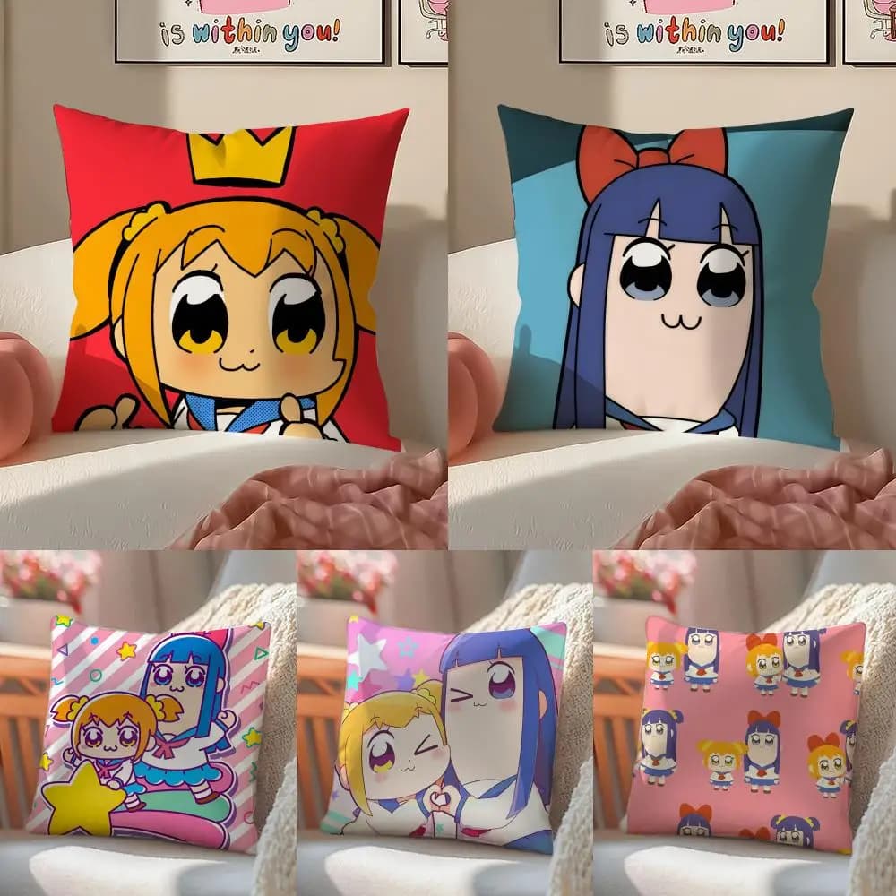 Fodera per cuscino in peluche corto con cerniera invisibile, motivo anime P-Pop Team Epic, per divano o camera da letto