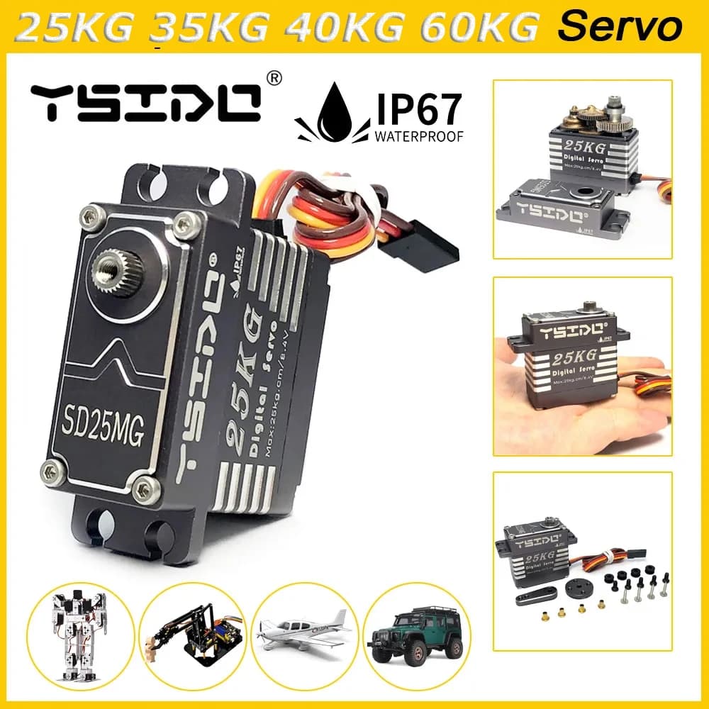 YSIDO 25KG 35KG 40KG 60KG Servo impermeabile 180 ° Coppia elevata dell'ingranaggio in acciaio inossidabile con custodia completamente in alluminio per auto RC 1/8 1/10 1/7
