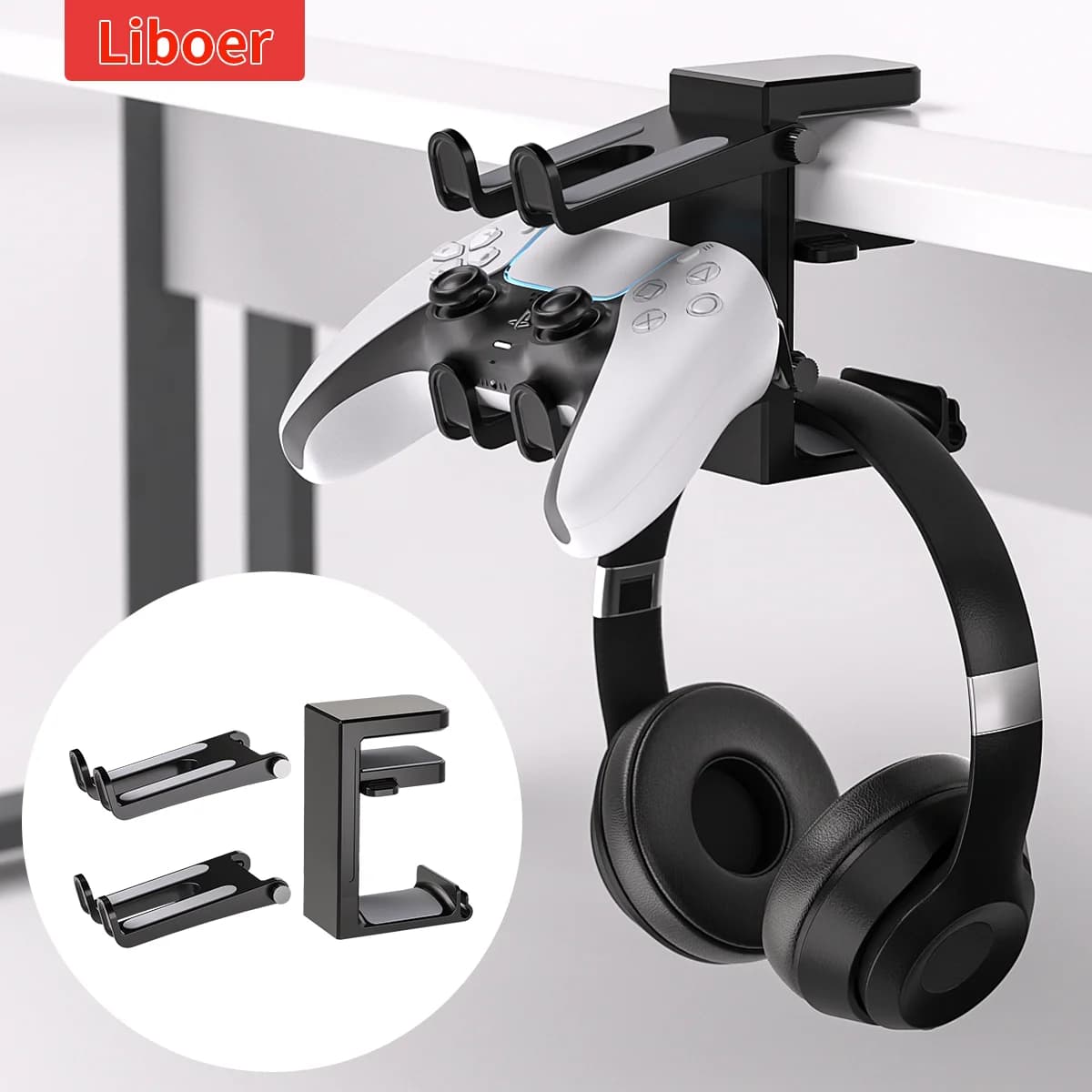 Support for headphones and game controllers for PC 2 in 1 Adjustable clamp Headphone Hook for PC Games Support for headphones