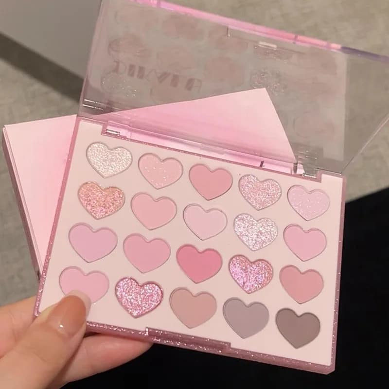 Palette Ombretti a 20 Colori a Forma di Cuore, Rosa e Viola, Opachi e Brillanti, Trucco Leggero per Studentesse, Look Naturale