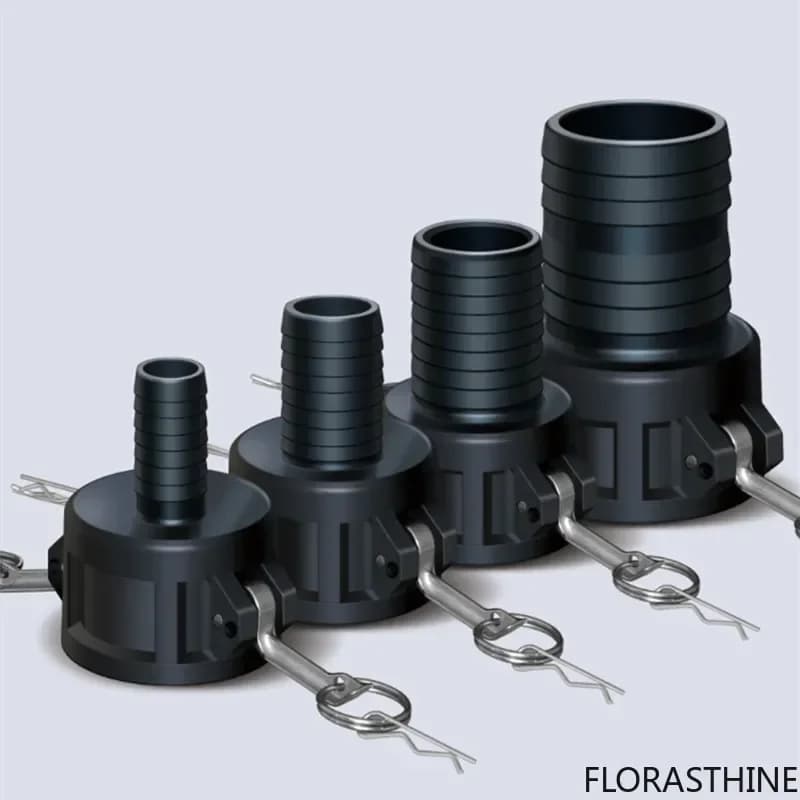 S60*6 IBC Tank Adapter PP Material Camlock Fitting, Type C, 64mm Camlock Female Coupler X 1" 1.5'' 2" Hose Shank