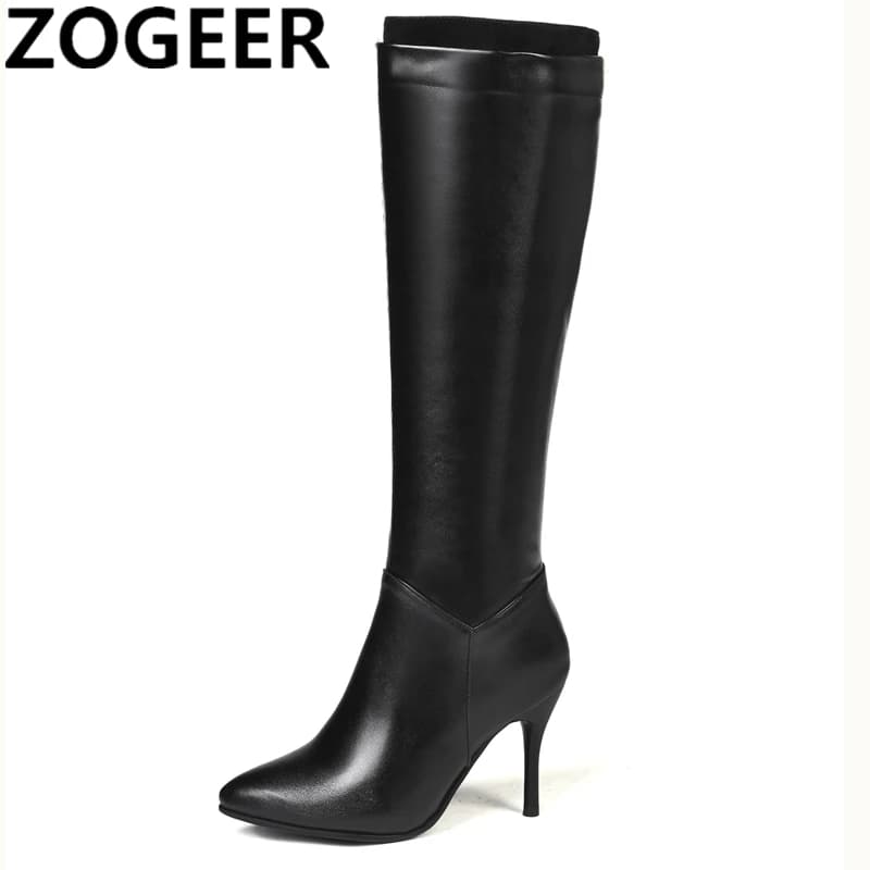 Stivali alti al ginocchio classici autunno inverno Stivali con tacco alto moda donna Pelle PU Scarpe lunghe con cerniera bianca nera Taglia grande 45